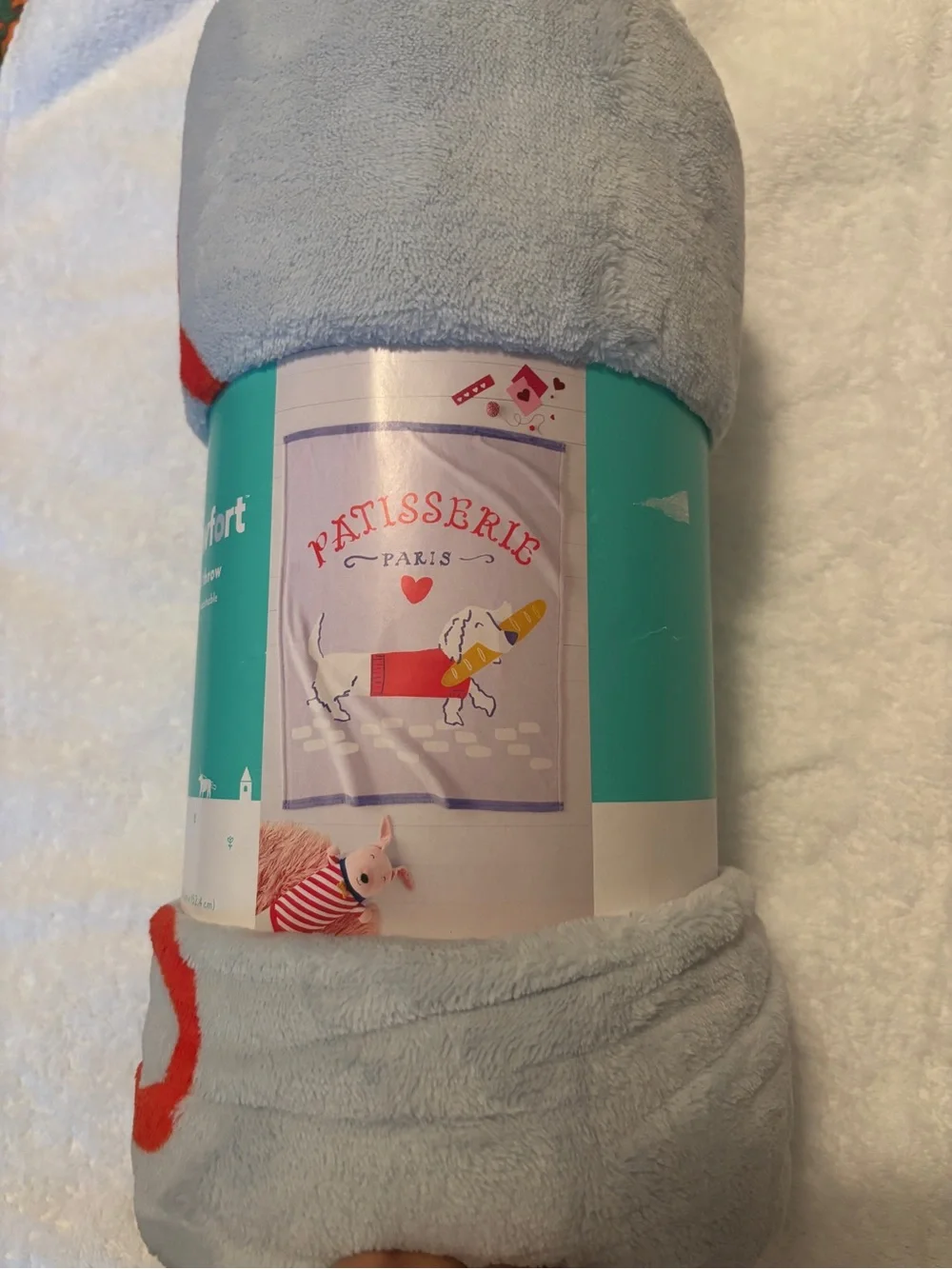 Pillowfort - Patisserie Paris Plush Throw in Light Gray and Royal Blue NWT 50x60